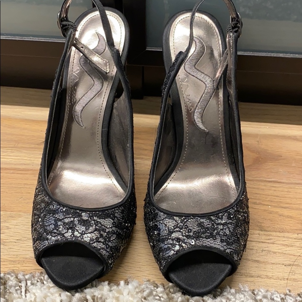 NINA Sling back pumps  black/silver lace/sequence